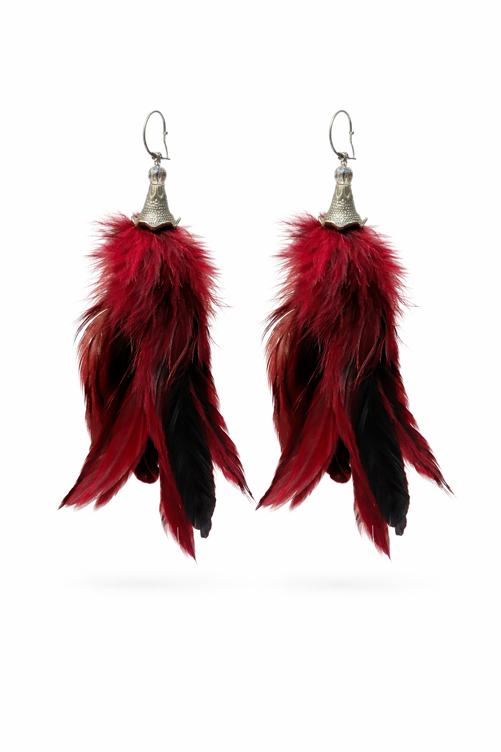 Crimson Reign Feather Drops-Earrings