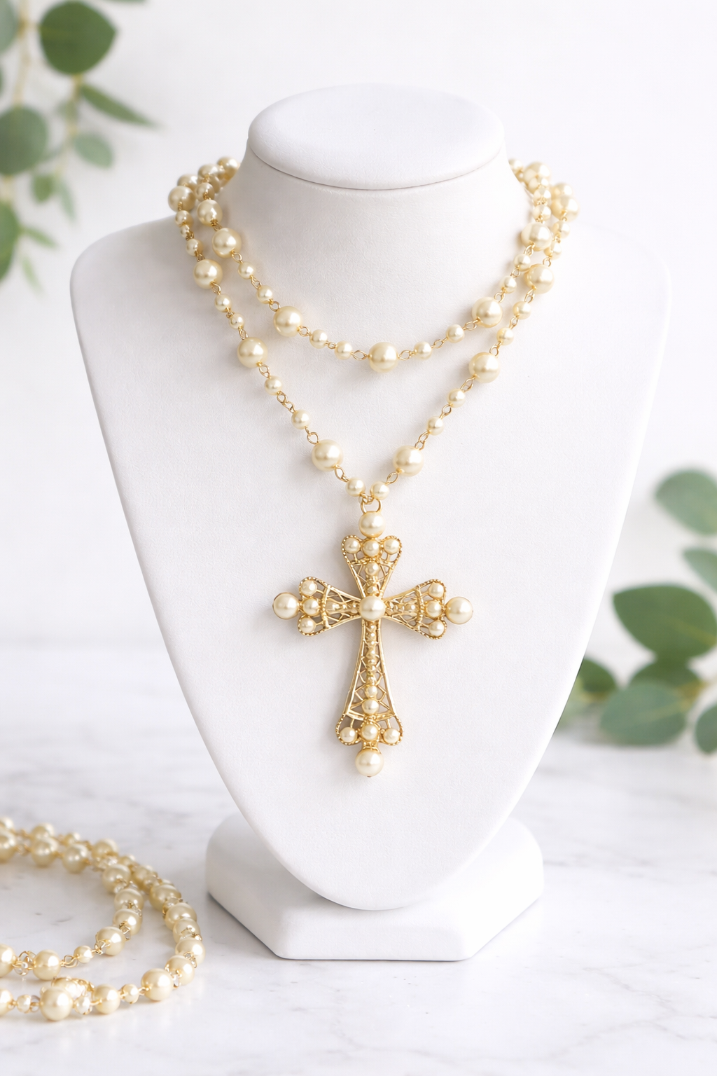 Divine Elegance Pearl Cross-Necklace