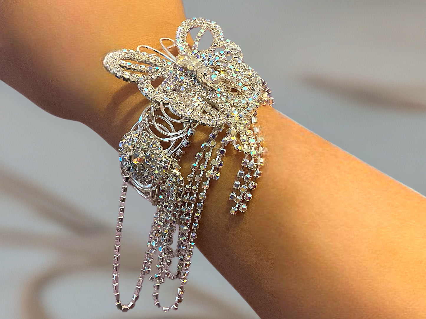 Crystal Cascade Butterfly-Arm Cuff
