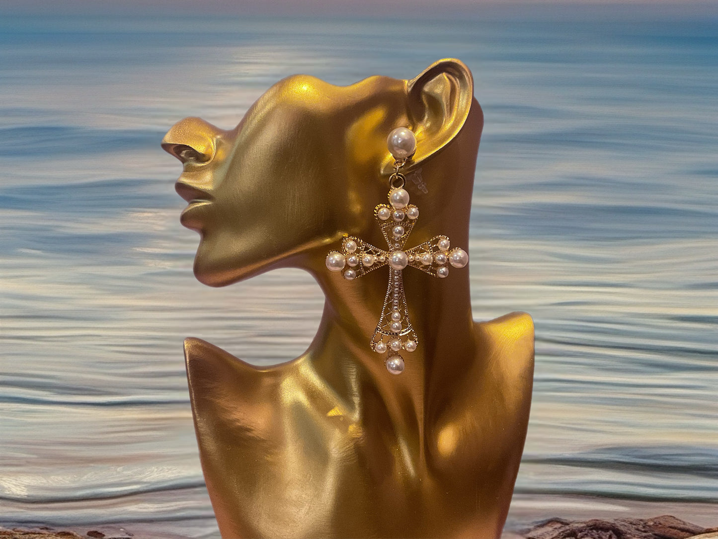 Divine Elegance Pearl Cross-Earrings