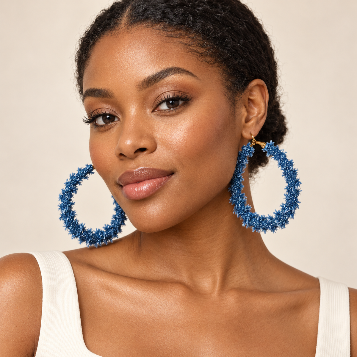 Denim Doll Hoops Earrings