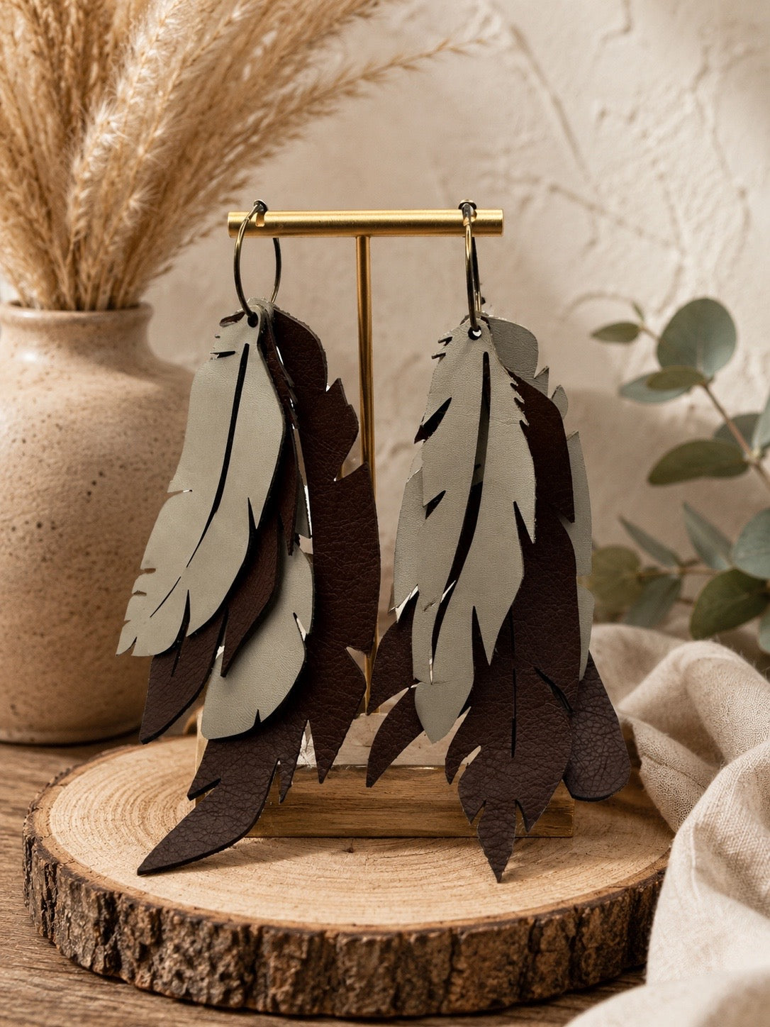 Rustic & Ivory Leaf Earrings