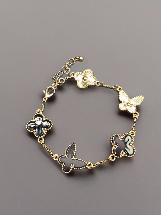 Black and Gold Lucky Charm/Butterfly- Bracelet