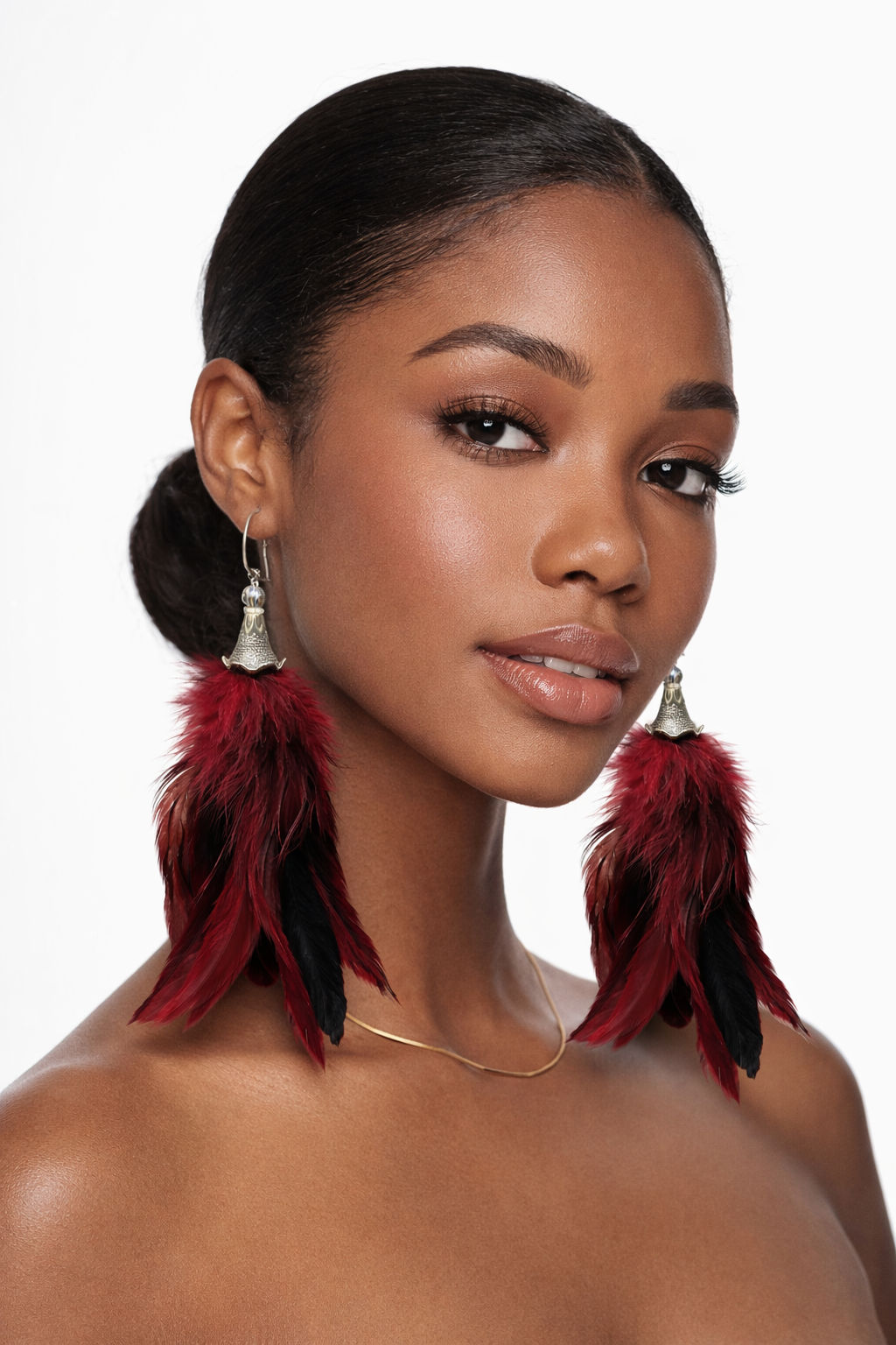 Crimson Reign Feather Drops-Earrings