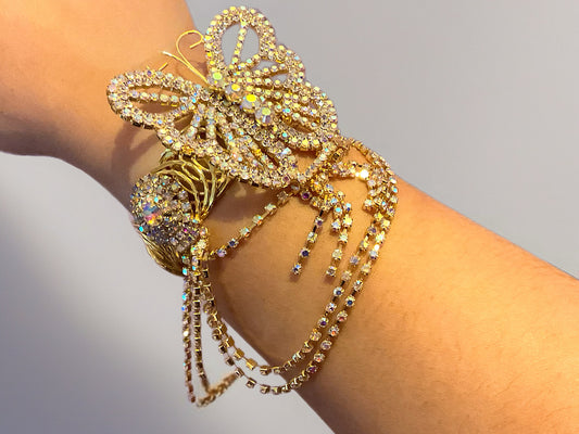Crystal Cascade Butterfly-Arm Cuff
