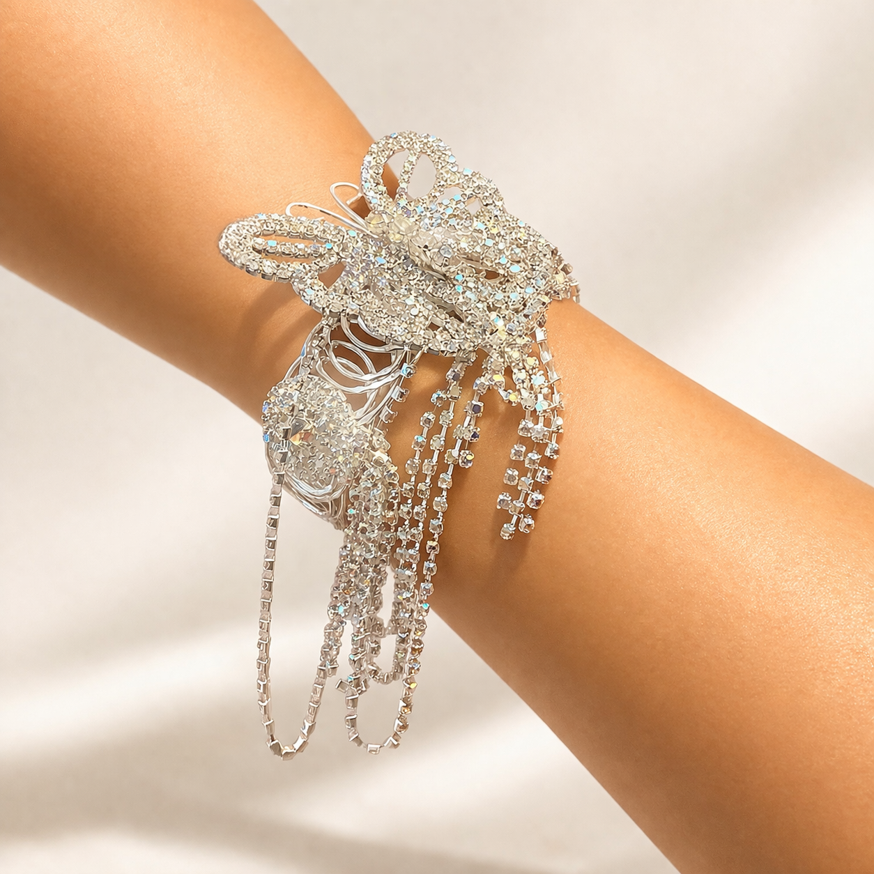 Crystal Cascade Butterfly-Arm Cuff
