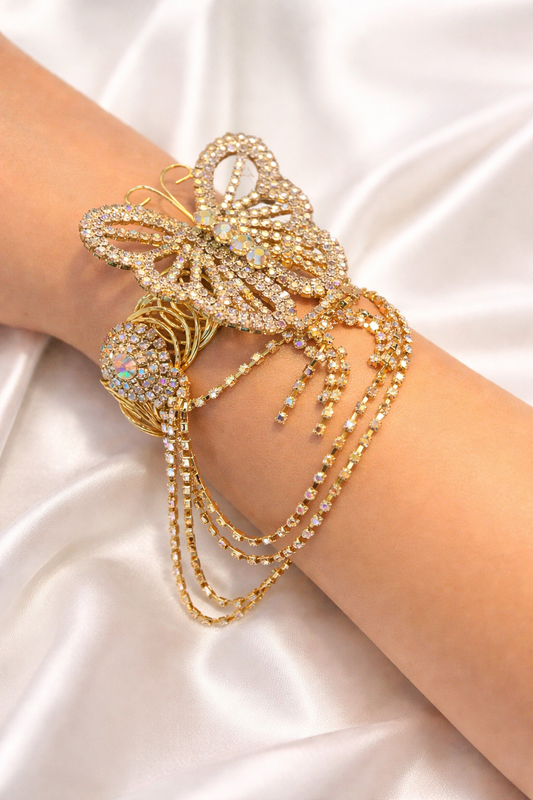 Crystal Cascade Butterfly-Arm Cuff
