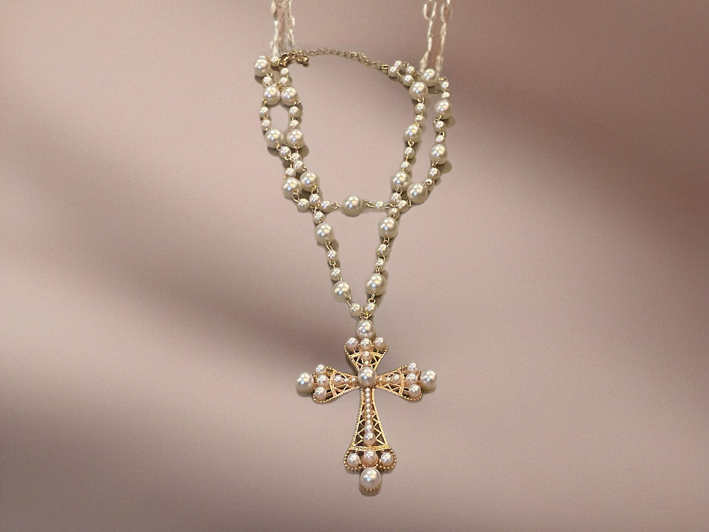 Divine Elegance Pearl Cross-Necklace