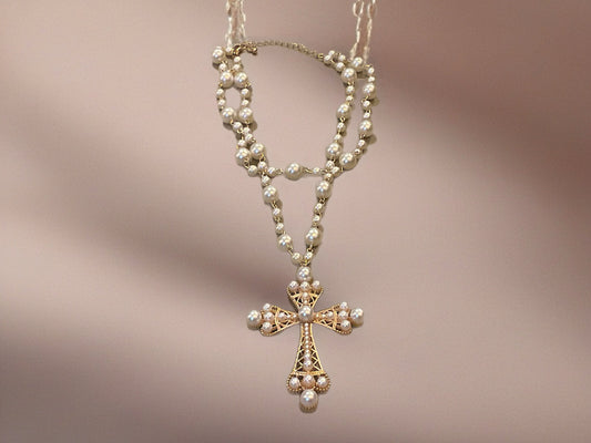 Divine Elegance Pearl Cross-Necklace
