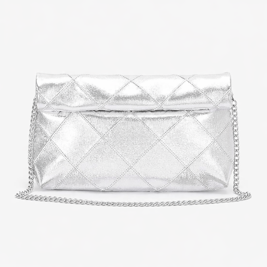 Liquid Silver Quilted Clutch