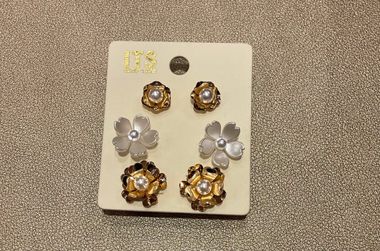Golden Blossom Earrings Trio - Gold