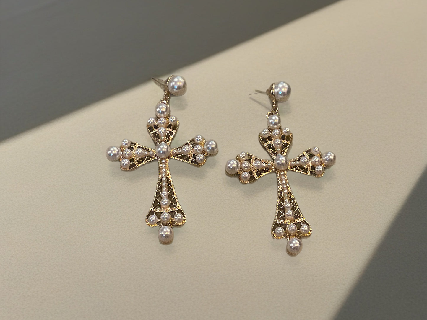 Divine Elegance Pearl Cross-Earrings