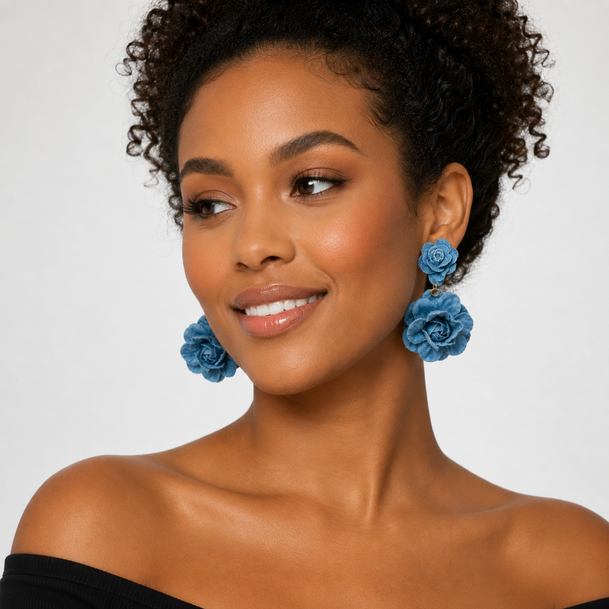 Double Denim Bloom- Earrings