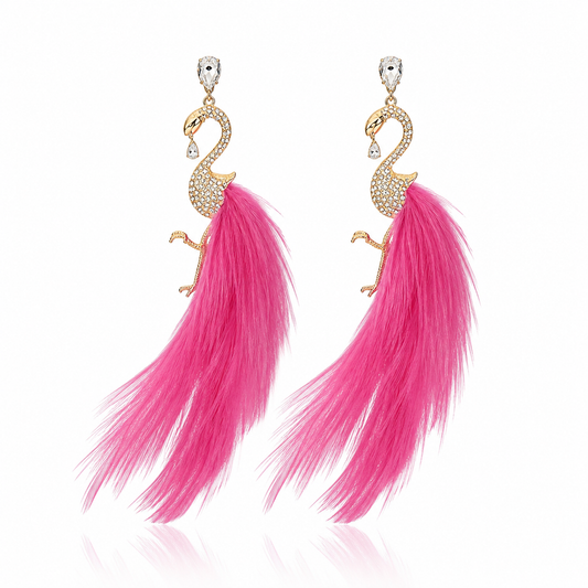Flamingo Paradise Feather Glam-Earrings
