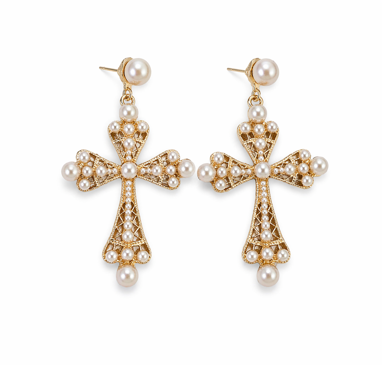 Divine Elegance Pearl Cross-Earrings