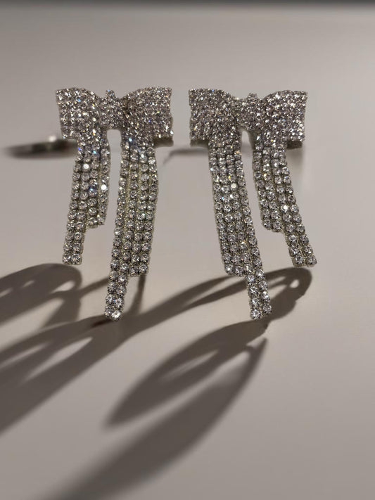 Full Dangle Bow Earrings - Sliver