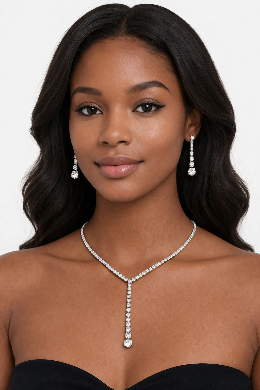 Bejeweled Rhinestone Y Drop Set- Necklace
