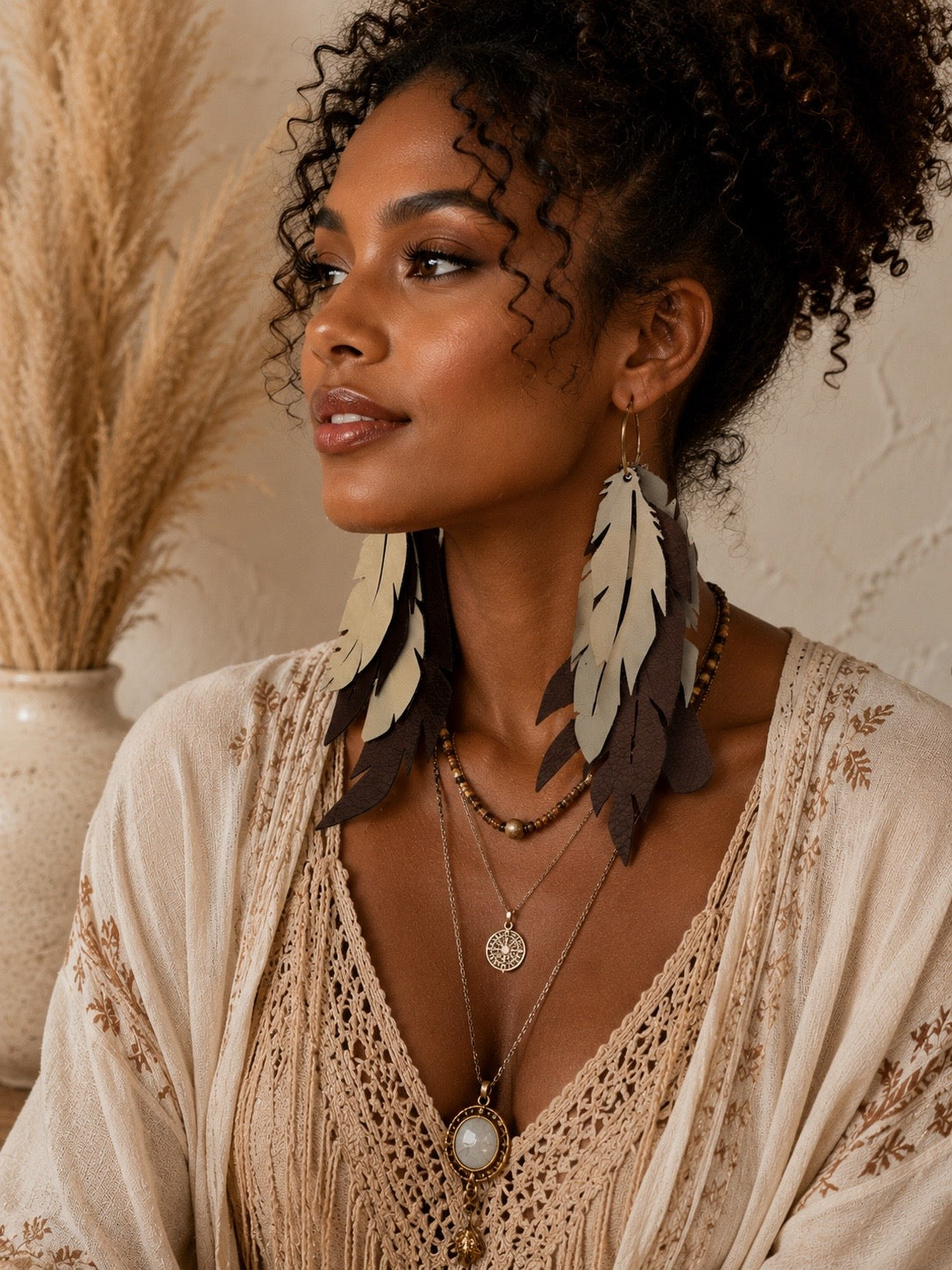 Rustic & Ivory Leaf Earrings