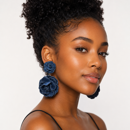 Double Denim Bloom- Earrings