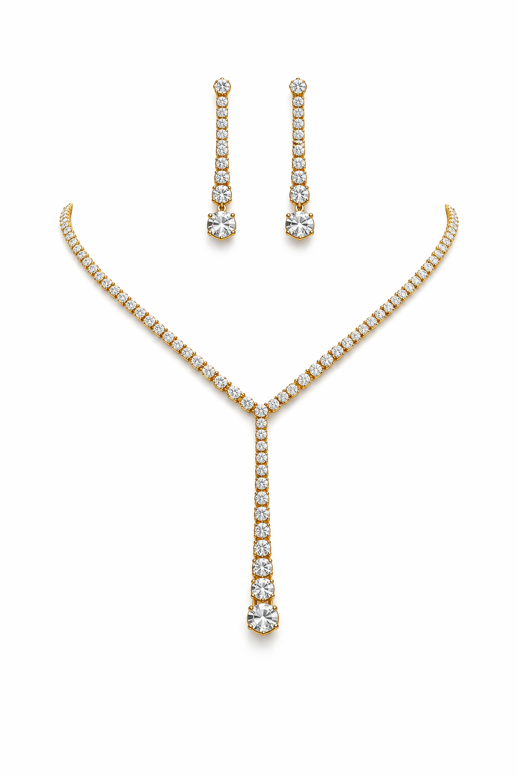 Bejeweled Rhinestone Y Drop Set- Necklace