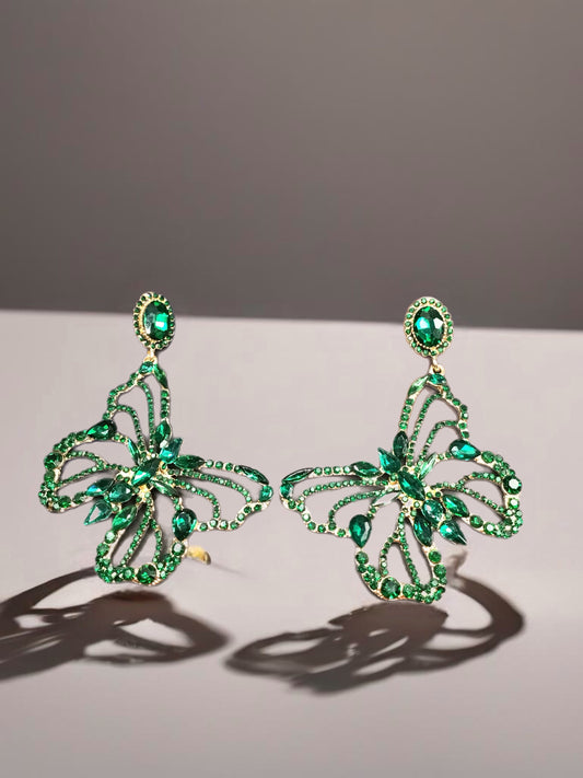 Mystical Emerald Butterfly Earrings - Green