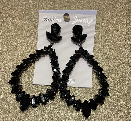 Black Swan Embellished Hoop Earrings - Black