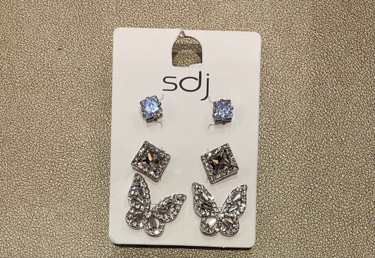 Bedazzled Baddie Bling Trio Earrings - Sliver