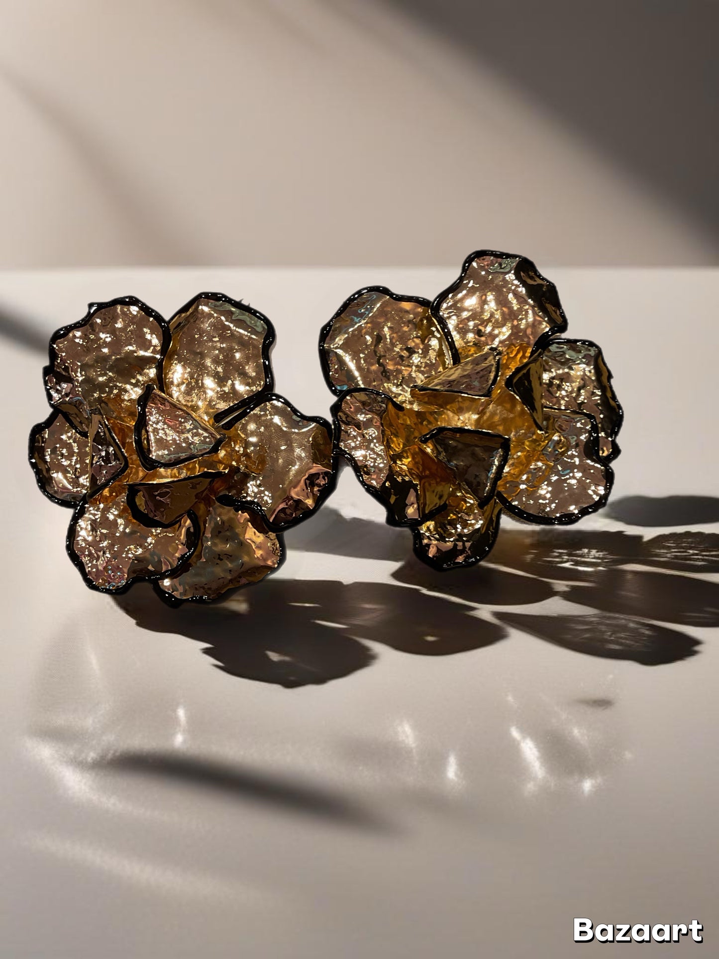 Golden lotus flower earrings