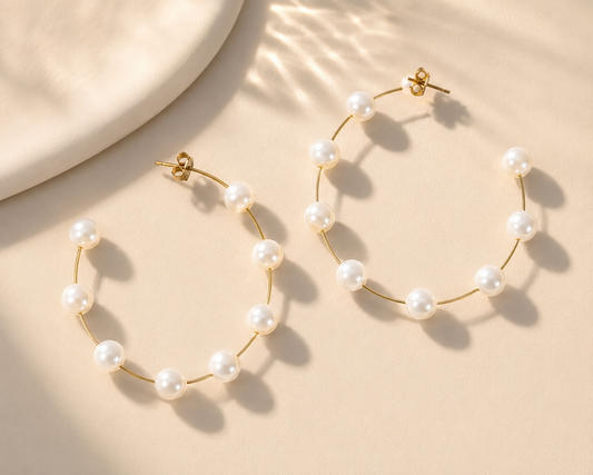 Floating Pearl Hoops- Earrings