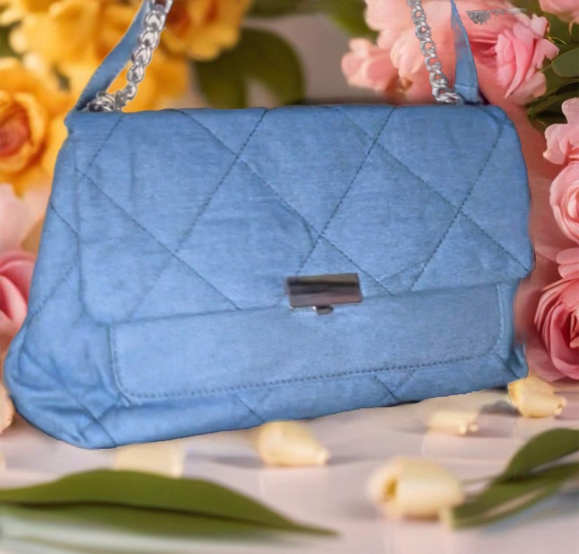 Denim Sliver Hardware Purse