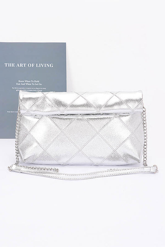 Liquid Silver Quilted Clutch